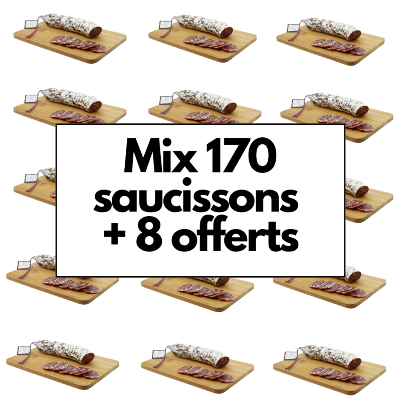 Mix de 170 saucissons + 8 saucissons offerts - pour les professionnels - La Cerise sur l'Apéro Mix de 170 saucissons + 8 saucissons offerts - pour les professionnels - La Cerise sur l'Apéro