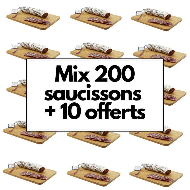 Mix de 200 saucissons + 10 saucissons offerts - pour les professionnels - La Cerise sur l'Apéro Mix de 200 saucissons + 10 saucissons offerts - pour les professionnels - La Cerise sur l'Apéro