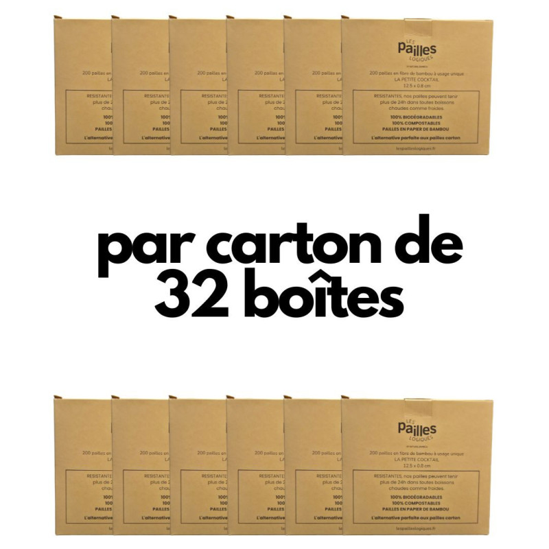 Carton de 32 boîtes de 200 Mini pailles à Cocktails en fibre de bambou - pour les professionnels - La Cerise sur l'Apéro
