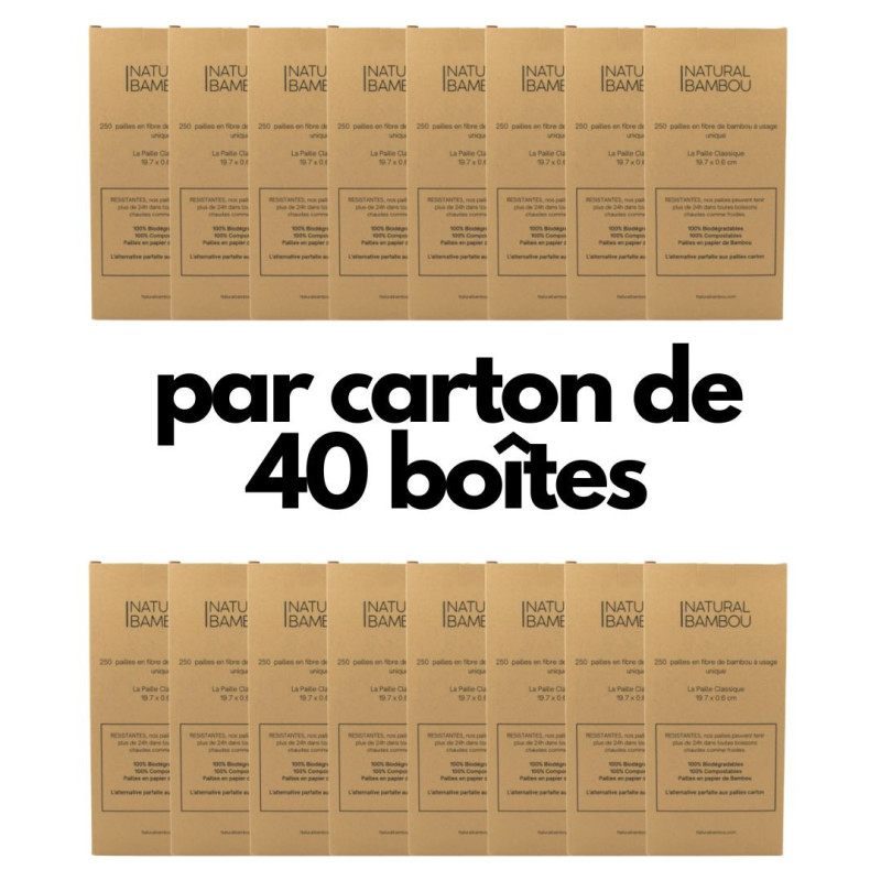 Carton de 40 boîtes de 250 pailles en fibre de bambou - pour les professionnels - La Cerise sur l'Apéro