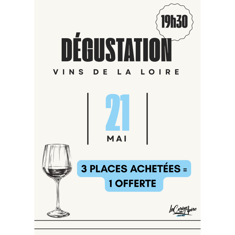 3 places achetées, 1 offerte : Initiation à l'Apérologie, les vins de la Loire - La Cerise sur l'Apéro